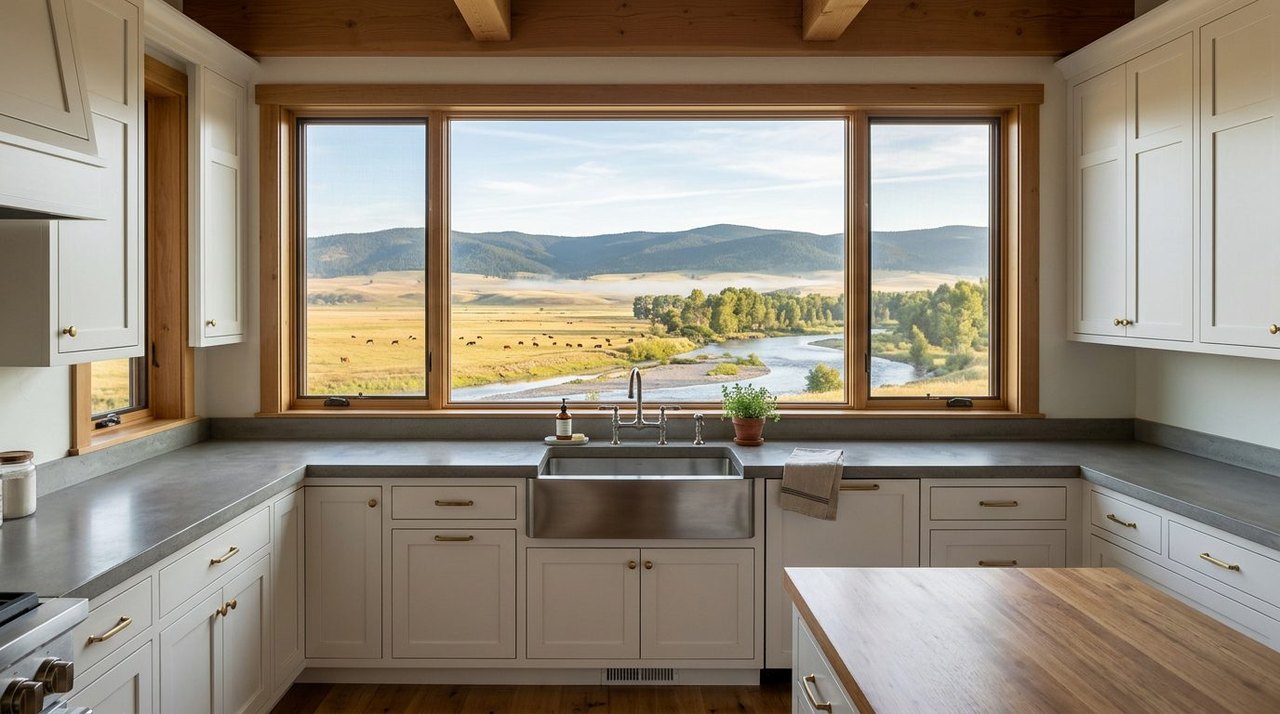 Concrete-look quartz in a farmhouse-style kitchen