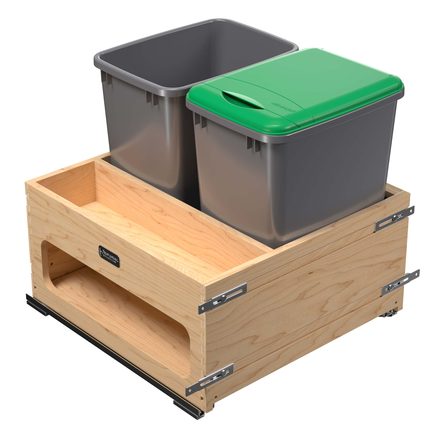 Wood Bottom Mount Organic Waste Center with Storage Space — Rev-A-Shelf cabinet organizer