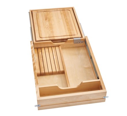 Wood Knife Organizer and Cutting Board Replacement Drawer System — Rev-A-Shelf cabinet organizer