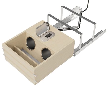 Wood Vanity Cabinet Pull Out Organizer with Power Outlets — Rev-A-Shelf cabinet organizer